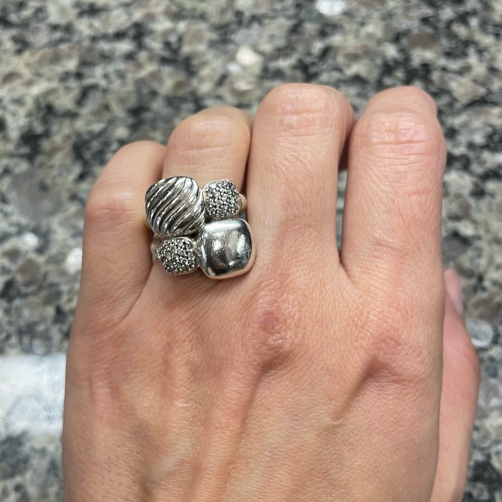 Authentic David Yurman silver & diamond chiclet ring